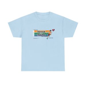 Light blue t-shirt for Attachment and Trauma Network Trekking to Heal 5K October 2026 donor incentive
