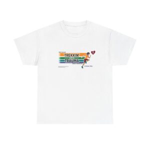 White t-shirt with full color logo for Attachment and Trauma Network Trekking to Heal 5K 2026